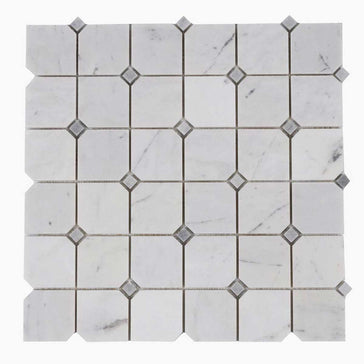 Milky White clipped square marble mosaic tile for shower floors