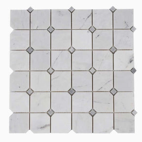 Milky White clipped square marble mosaic tile for shower floors