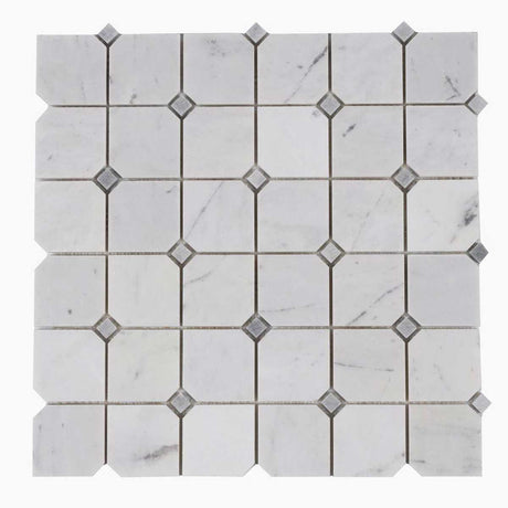 Milky White clipped square marble mosaic tile for shower floors