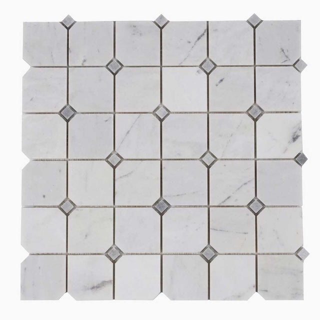 Milky White clipped square marble mosaic tile for shower floors
