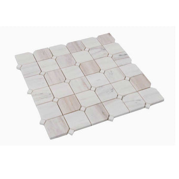 White and beige marble mosaic tile for bathroom walls and backsplashes