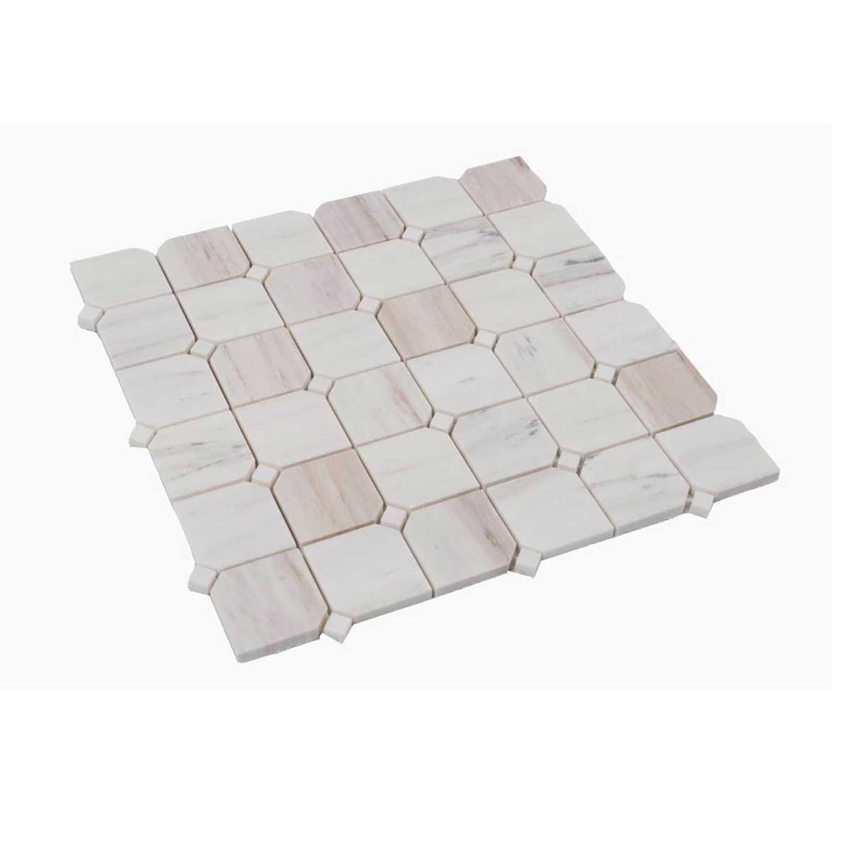 White and beige marble mosaic tile for bathroom walls and backsplashes