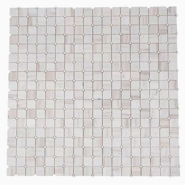 Geometric marble mosaic tile for modern bathroom floor applications