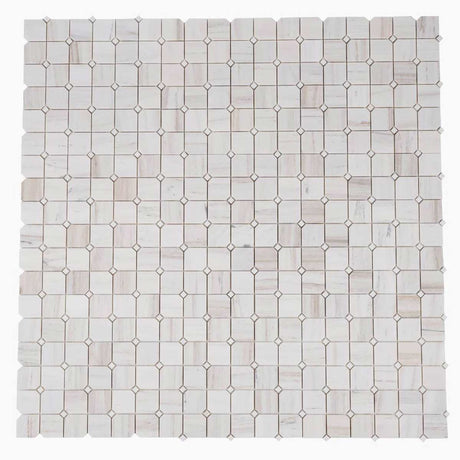 Geometric marble mosaic tile for modern bathroom floor applications