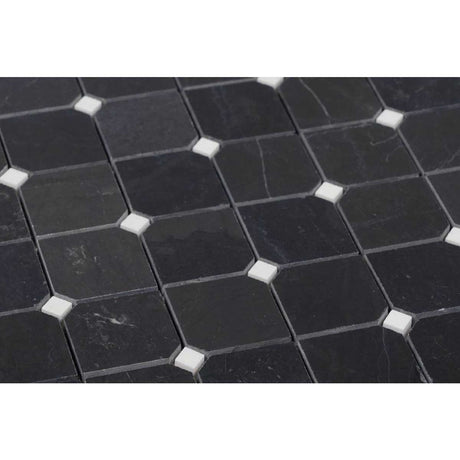 Clipped square bluestone mosaic tile for kitchen backsplash design