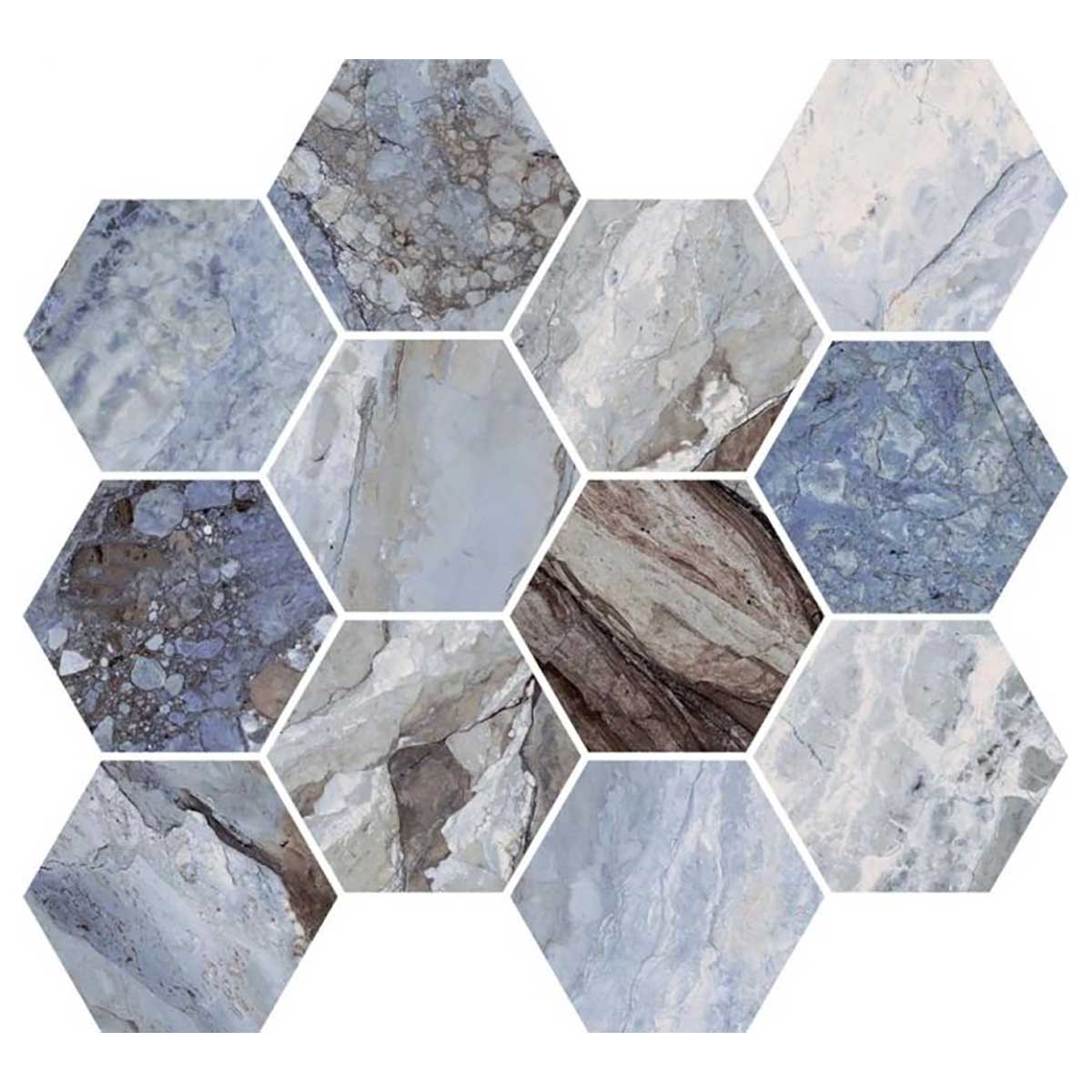 Ocean 4x4 matte porcelain hexagon mosaic tile 12x13.5 sheet
