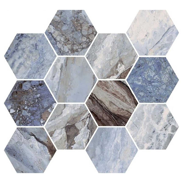 Ocean 4x4 matte porcelain hexagon mosaic tile 12x13.5 sheet