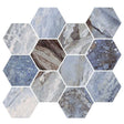 Ocean 4x4 polished porcelain hexagon mosaic tile 12x13.5 sheet