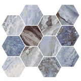 Ocean 4x4 polished porcelain hexagon mosaic tile 12x13.5 sheet