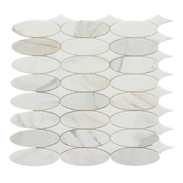 Calacatta Marble Ellipse Mosaic Tile - Honed Finish