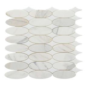 Calacatta marble ellipse mosaic tile with honed matte finish