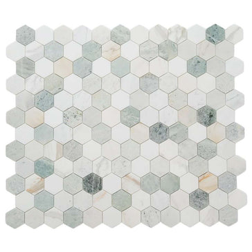 Green White Calacatta Marble Hexagon Mosaic Tile 3 x 3 Honed