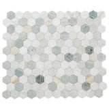 Green White Calacatta Marble Hexagon Mosaic Tile 3 x 3 Honed