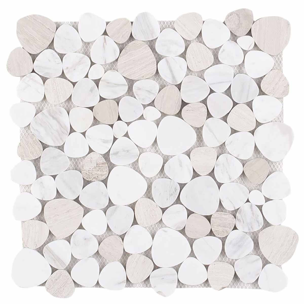 Marble Pebbles Mosaics Heart Shape - White Neutral