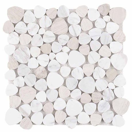 Marble Pebbles Mosaics Heart Shape - White Neutral