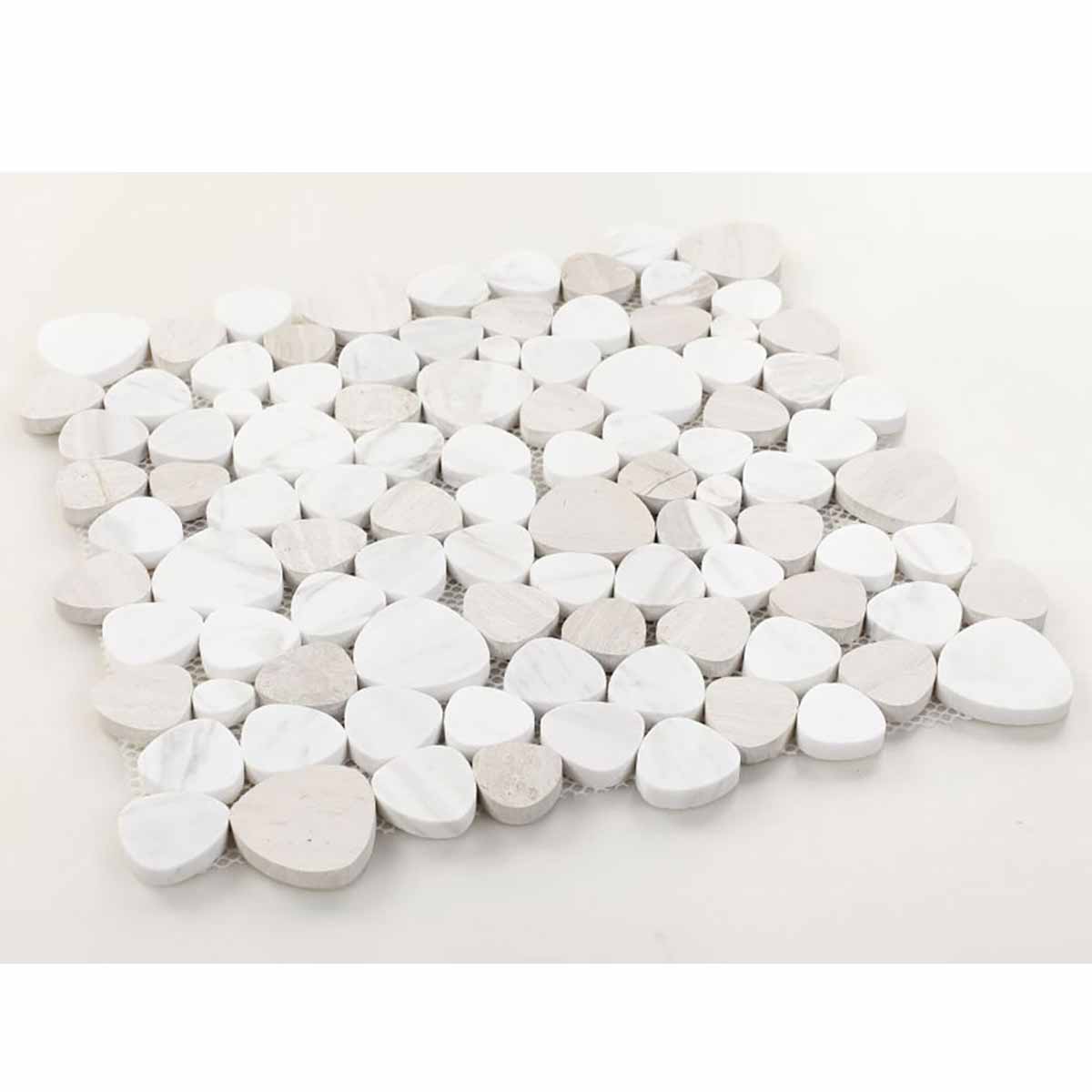 Marble Pebbles Mosaics Heart Shape - White Neutral