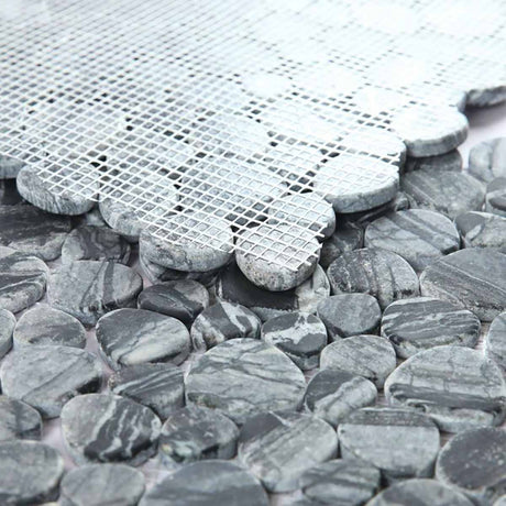 Mosaics Marble Pebbles Heart Shape - Black Grain