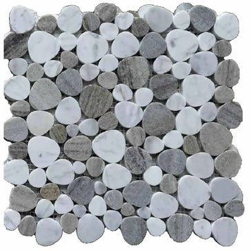 Carrara White Marble Pebbles Mosaics Heart Shape - Crystal Grain