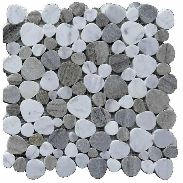 Carrara White Marble Pebbles Mosaics Heart Shape - Crystal Grain