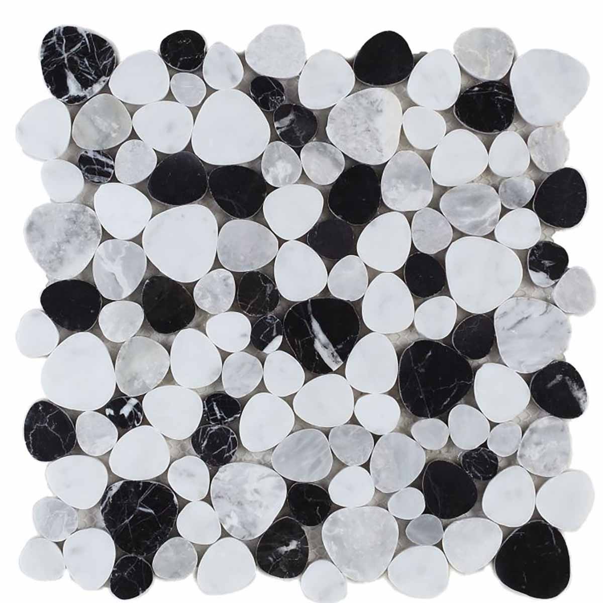 Marble Pebbles Mosaics Heart Shape - Black and White