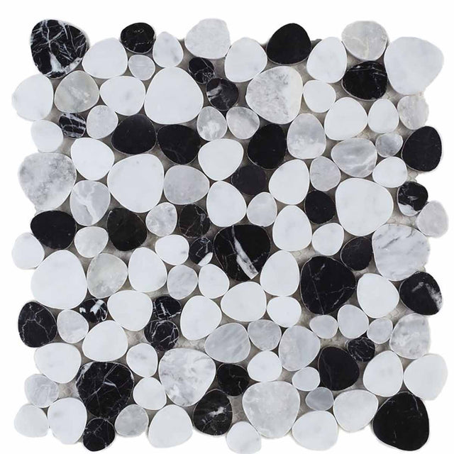 Marble Pebbles Mosaics Heart Shape - Black and White