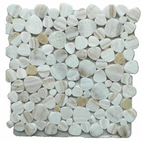 Onyx Ivory Honey heart shape onyx pebble mosaic tile honed finish