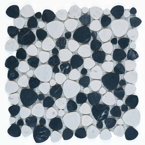 Black Panda heart shape marble pebble mosaic tile honed finish