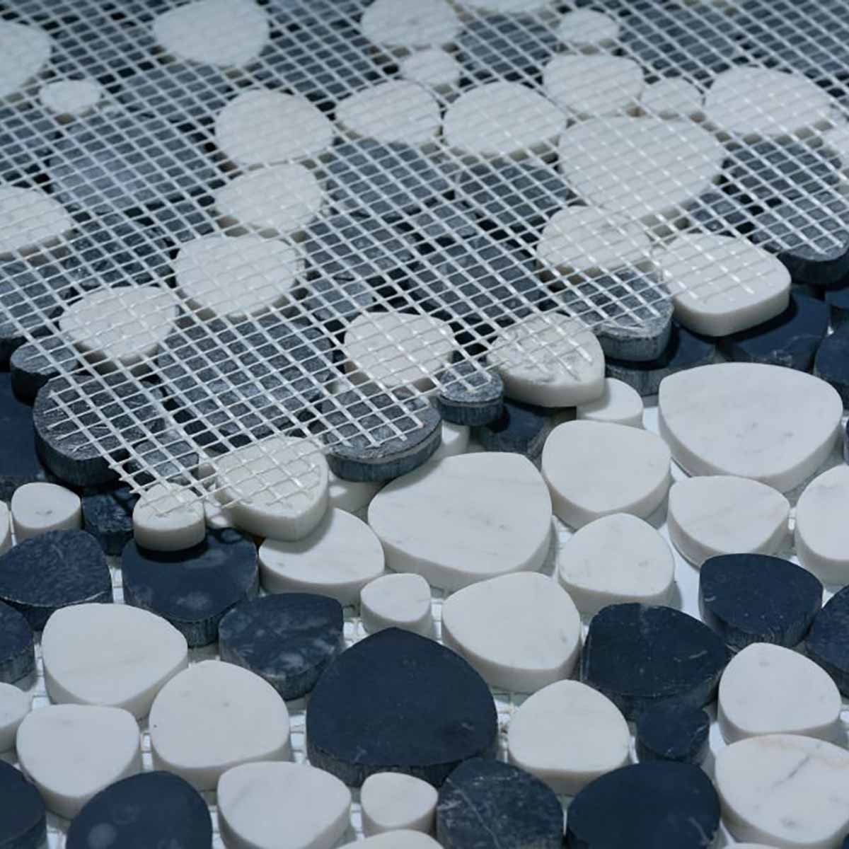 Mosaics Marble Pebbles Heart Shape - Black Panda Honed