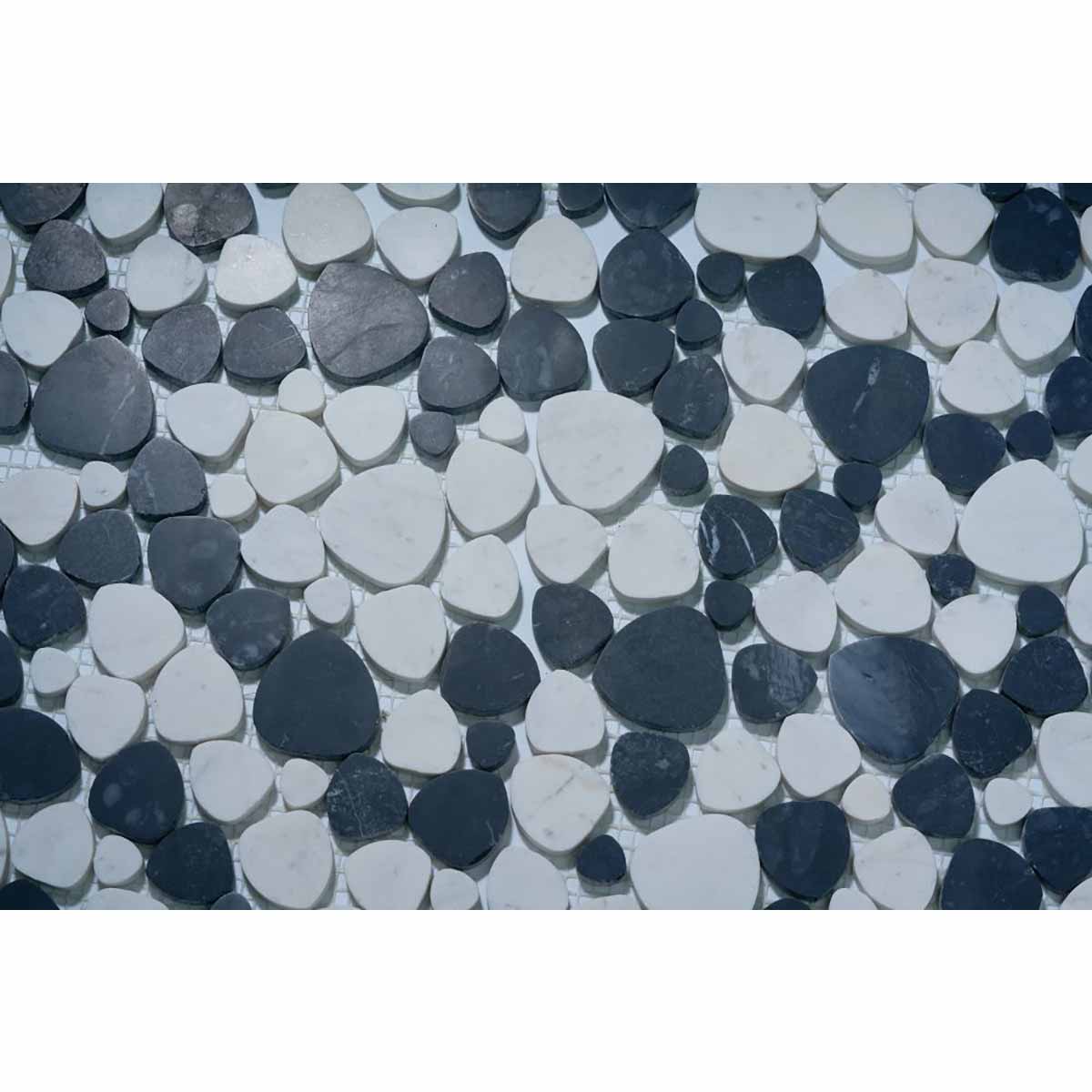Mosaics Marble Pebbles Heart Shape - Black Panda Honed