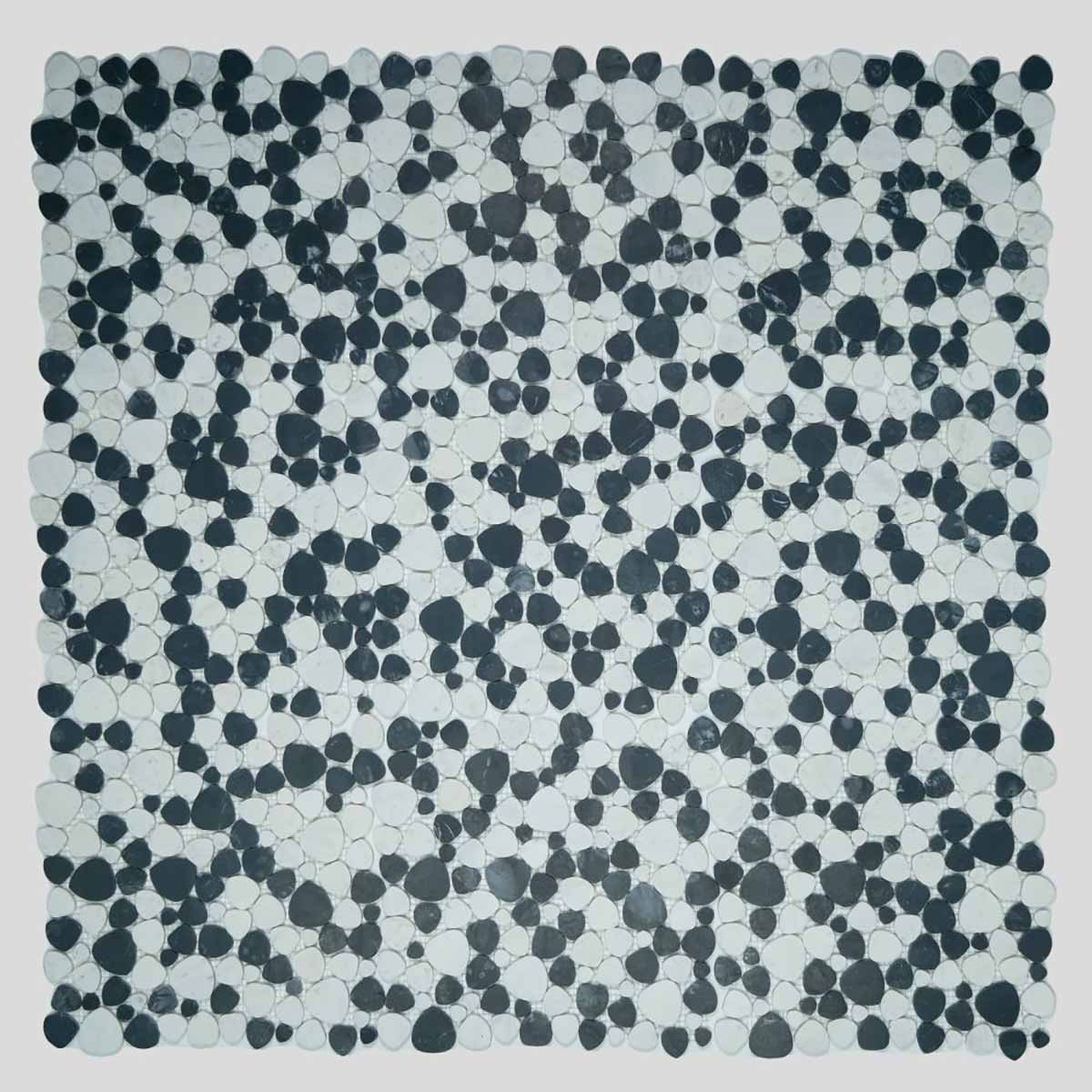 Mosaics Marble Pebbles Heart Shape - Black Panda Honed