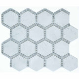 Mosaic Marble Hexagon pattern Deco Tile - Milky White Honed Finish 