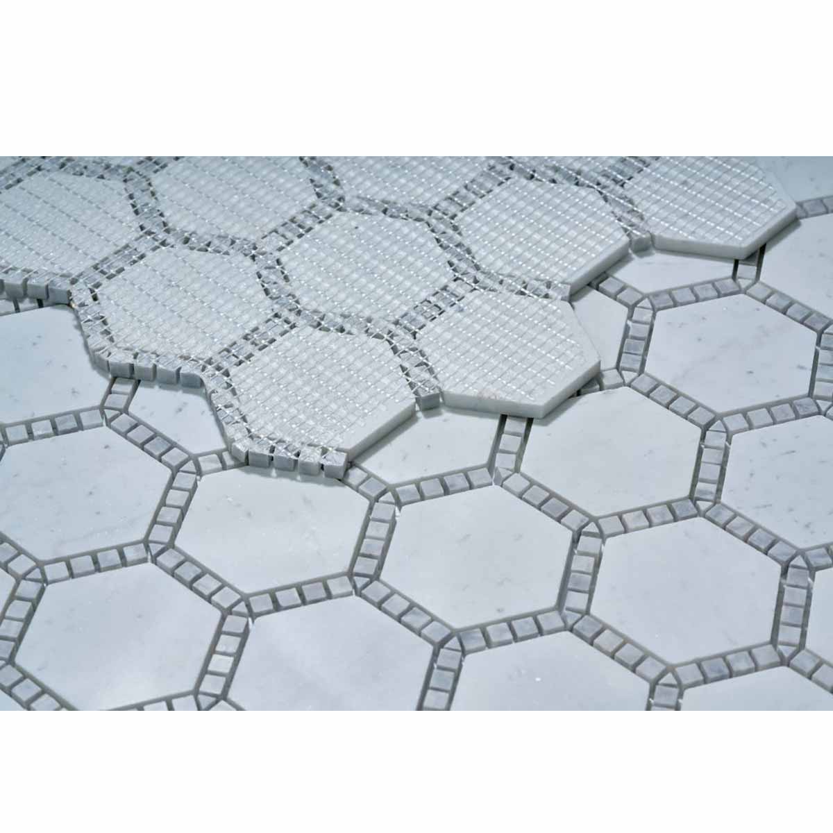 Mosaic Marble Hexagon pattern Deco Tile - Milky White Honed Finish 