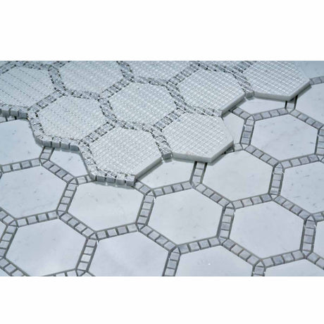 Mosaic Marble Hexagon pattern Deco Tile - Milky White Honed Finish 