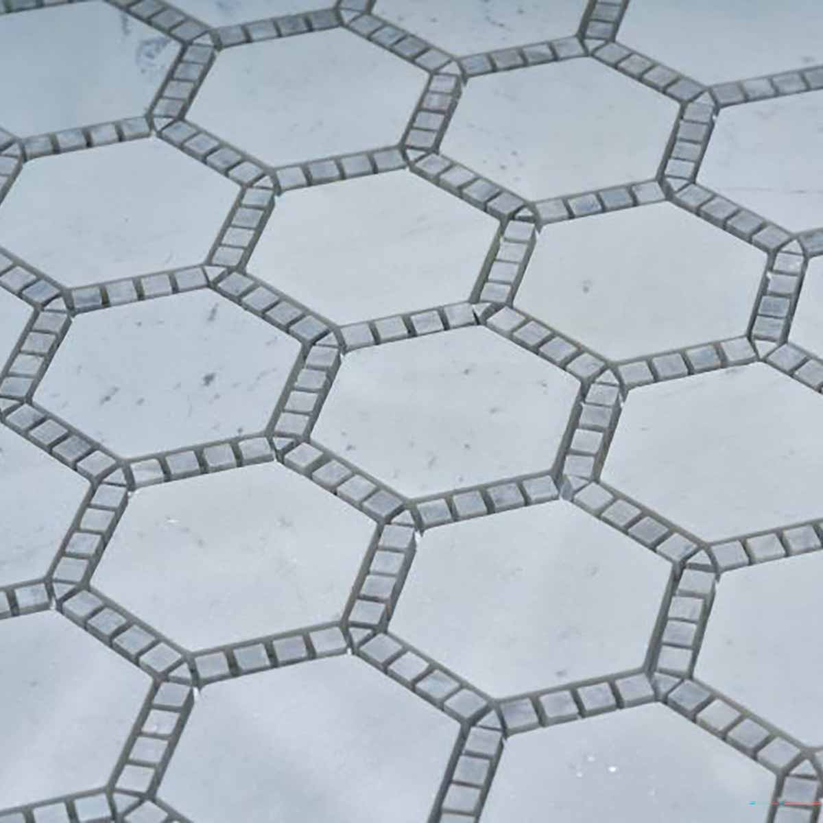 Mosaic Marble Hexagon pattern Deco Tile - Milky White Honed Finish 