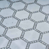 Mosaic Marble Hexagon pattern Deco Tile - Milky White Honed Finish 