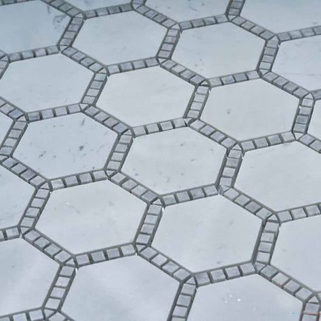 Mosaic Marble Hexagon pattern Deco Tile - Milky White Honed Finish 