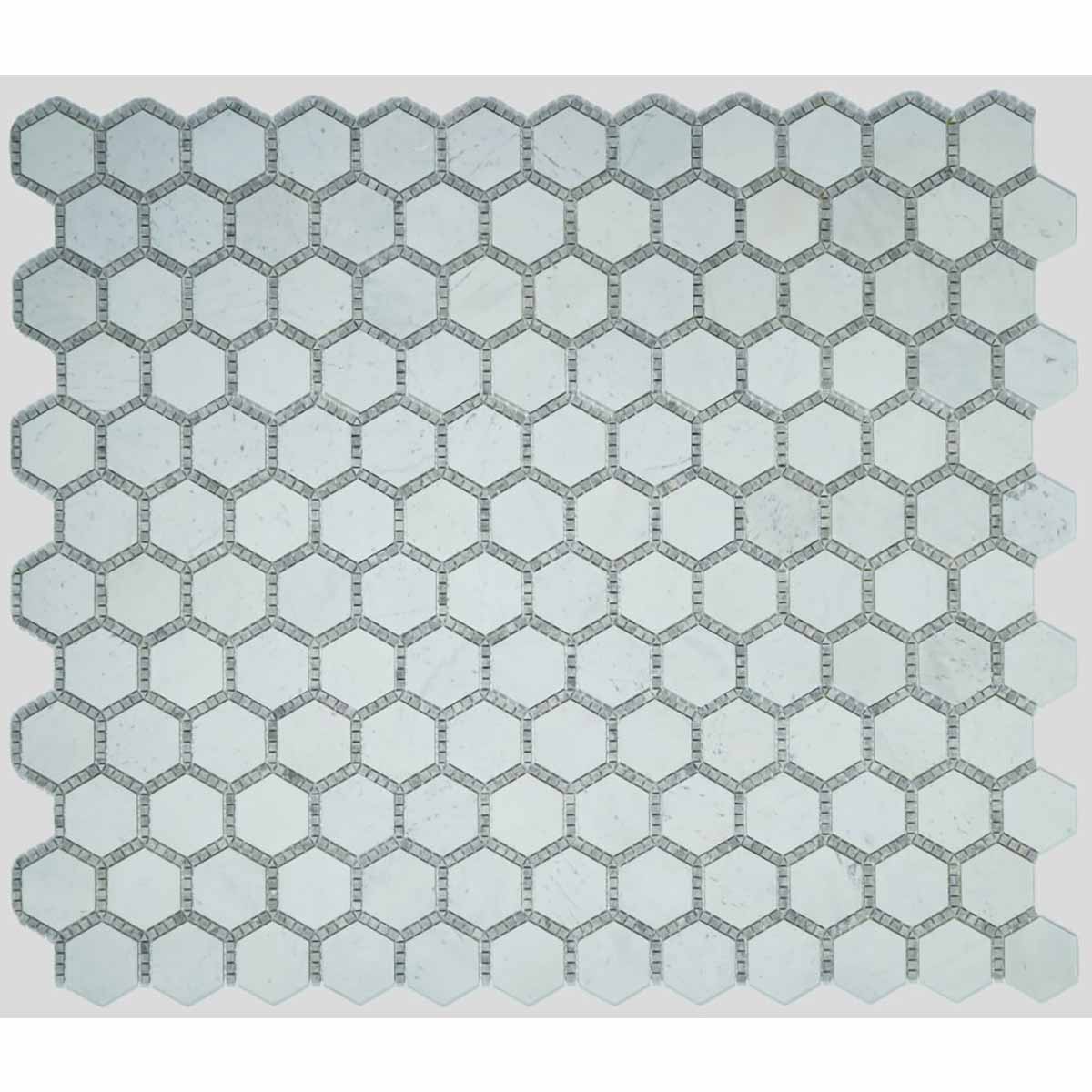 Mosaic Marble Hexagon pattern Deco Tile - Milky White Honed Finish 