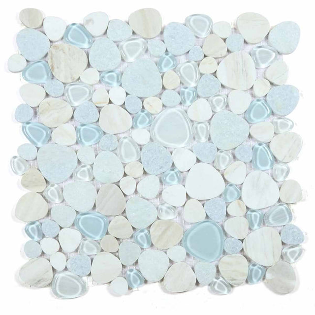 Mosaic Marble and Glass in Pebble look - Sky Blue