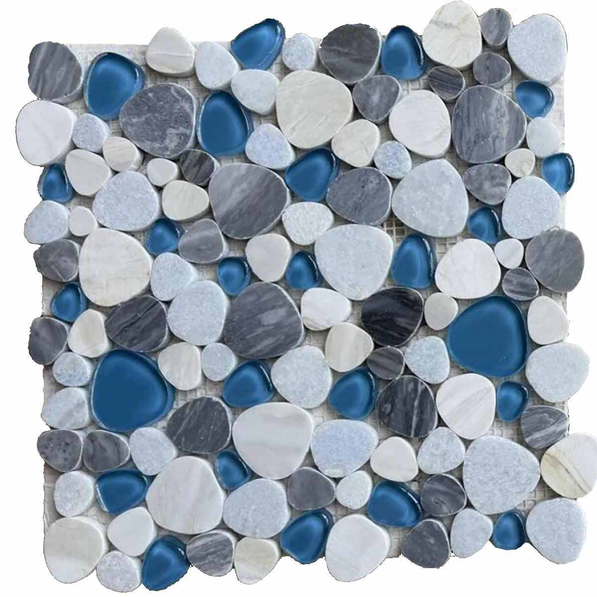 Mosaic Calacatta Marble and Glass in Pebble look - Royal Blue