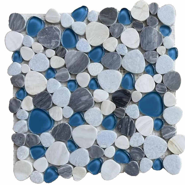 Mosaic Calacatta Marble and Glass in Pebble look - Royal Blue