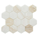 Onyx Ivory Hexagon Mosaic Tile 3" x 3" Honed Marble Sheet