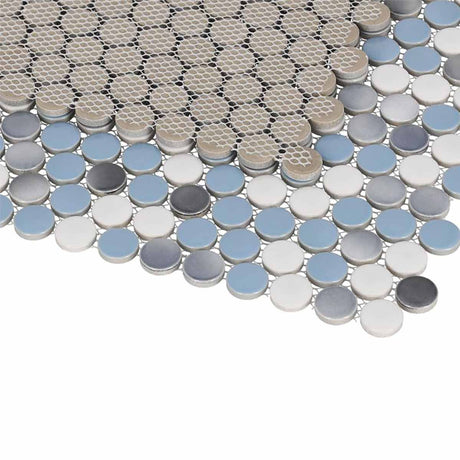 Mosaic Handmade Porcelain Penny Round - Blue