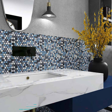 Mosaic Handmade Porcelain Penny Round - Blue