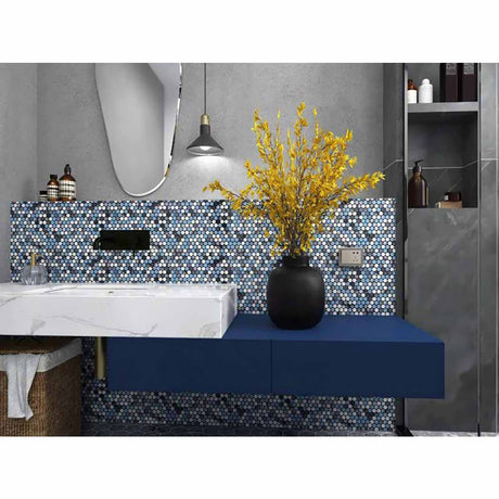 Mosaic Handmade Porcelain Penny Round - Blue