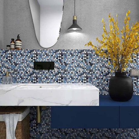 Mosaic Handmade Porcelain Penny Round - Blue