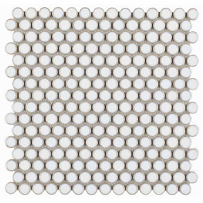 Mosaic Handmade Porcelain Penny Round - Fancy White