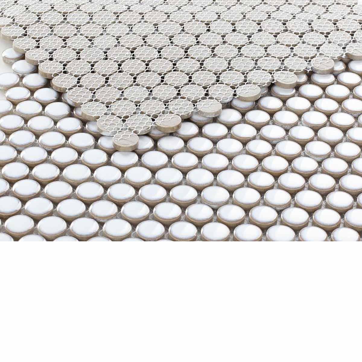 Mosaic Handmade Porcelain Penny Round - Fancy White