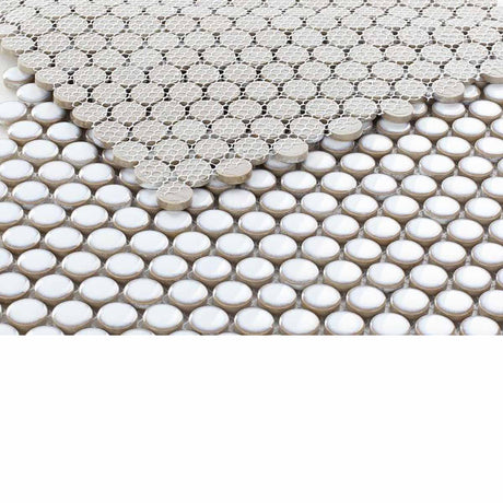 Mosaic Handmade Porcelain Penny Round - Fancy White