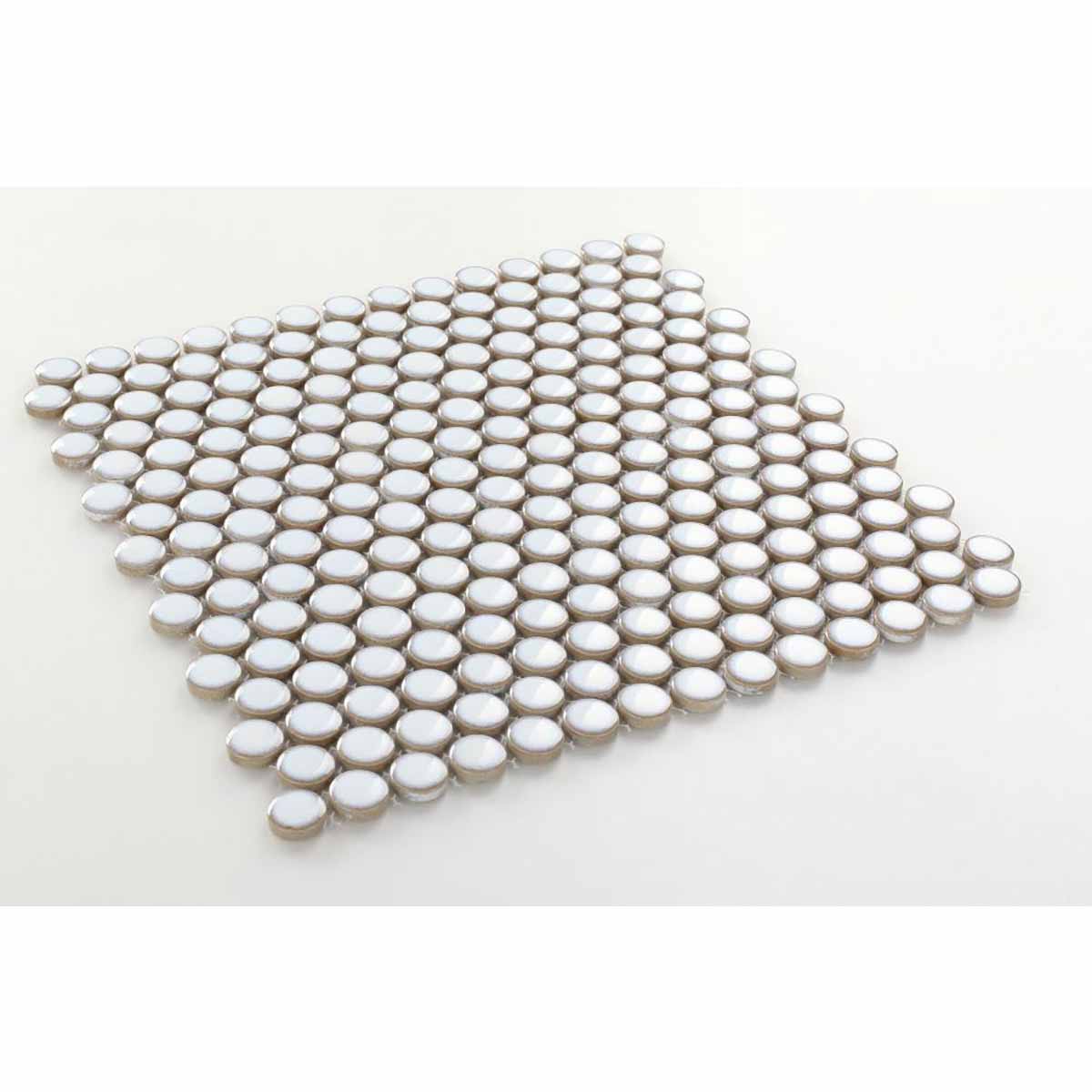 Mosaic Handmade Porcelain Penny Round - Fancy White