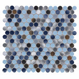 Mosaic Handmade Porcelain Penny Round - Blue Grey Brown